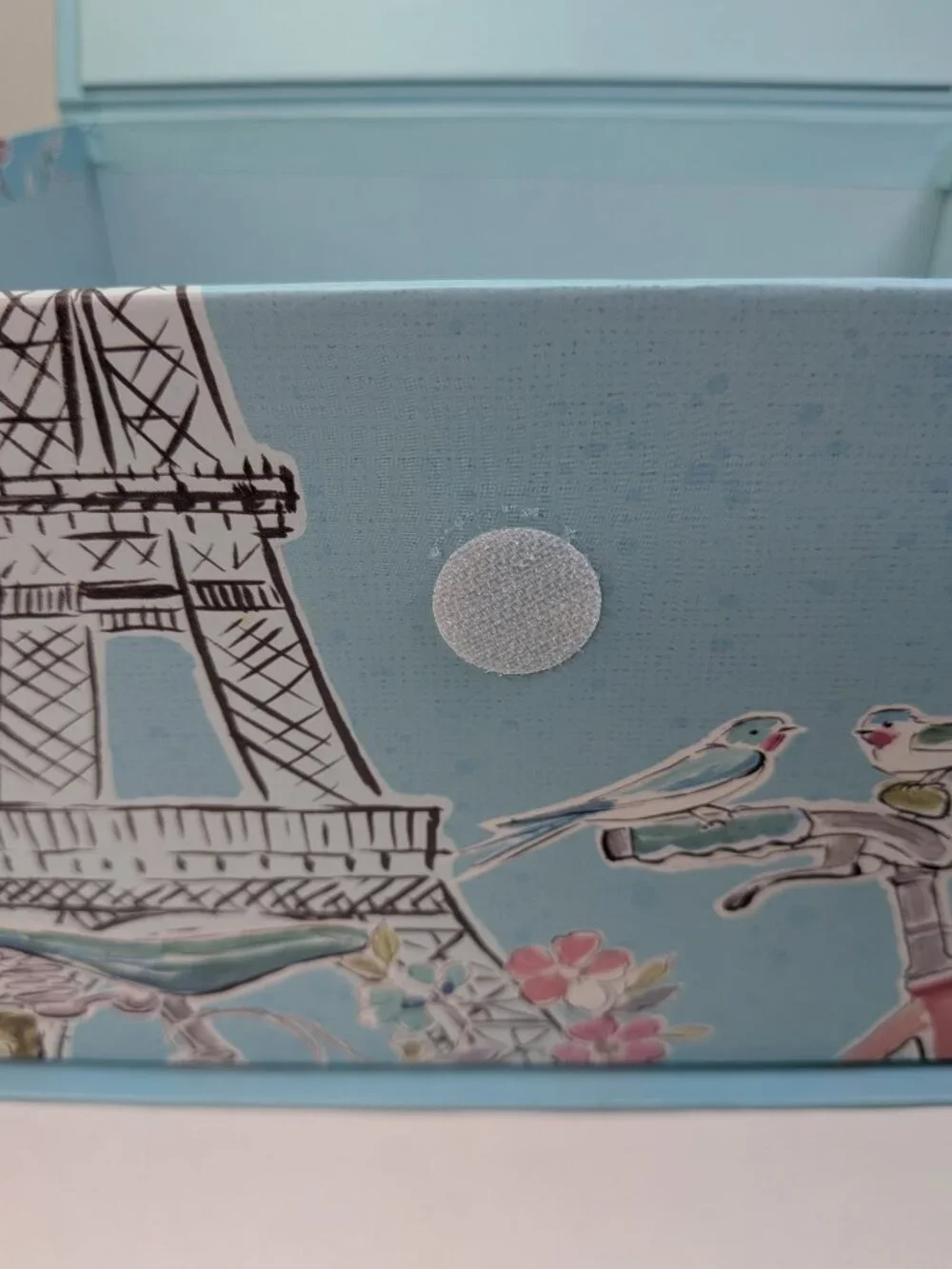Paris France Storage Box Eiffel Tower Pink Ribbon Spring Floral Blue